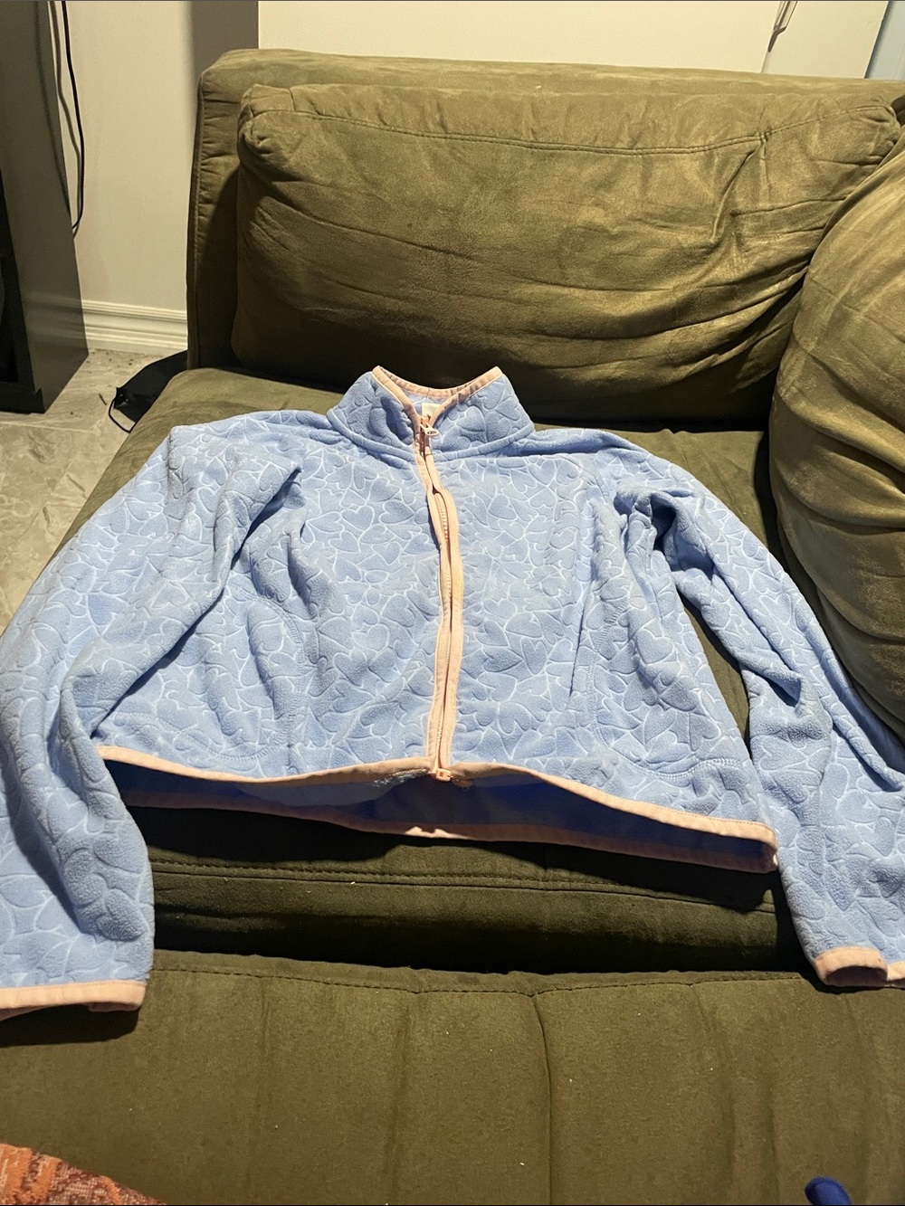 Girls Light Blue Quilted Zip-Up Jacket with Pink Trim